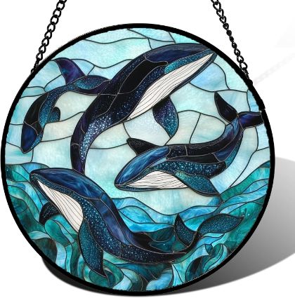 Whale Stained Glass Window Hanging