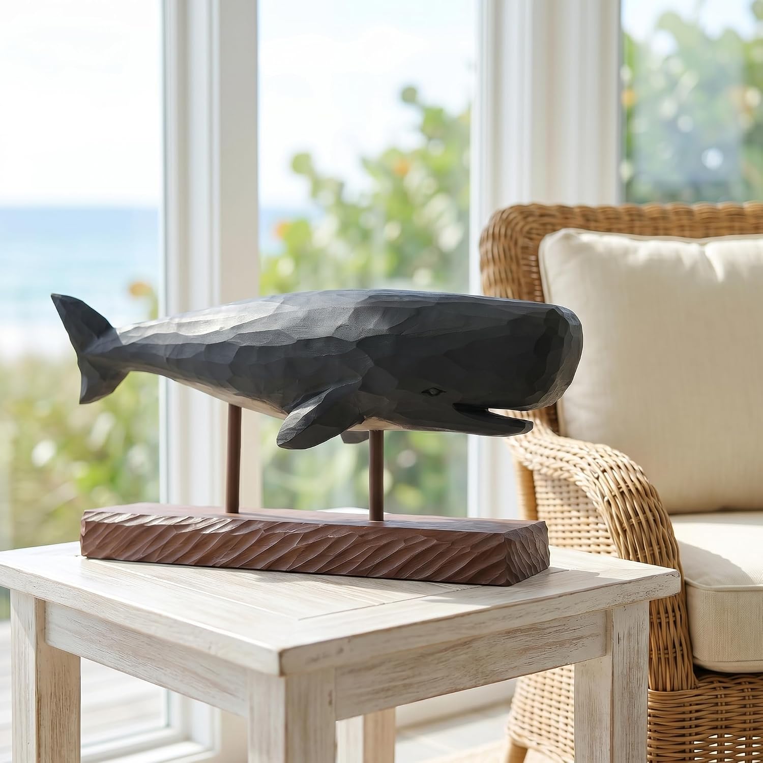 Wooden Whale Model with Stand Cute Statue