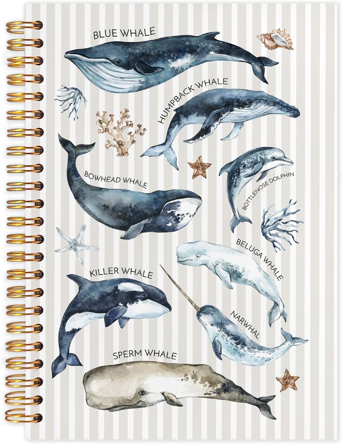Coastal Ocean Whale Notebook, Preppy Beach Journal